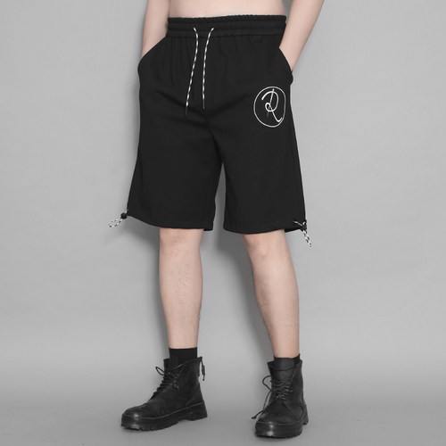 原创港风线条刺绣撞色短裤五分裤