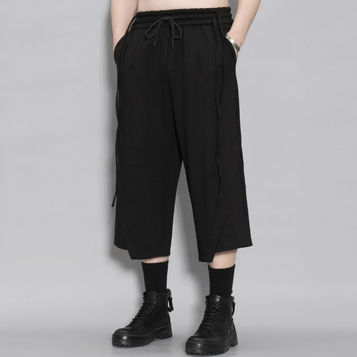 飘带不规则裤脚直筒宽松七分裤男
