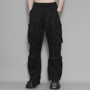 男 直筒休闲长裤 原创潮牌暗黑系高街头个性 重工立体大口袋拼接秋季