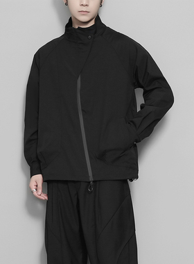 原创潮牌暗黑系山本风不规则裁剪领口小众设计感休闲外套男士秋装