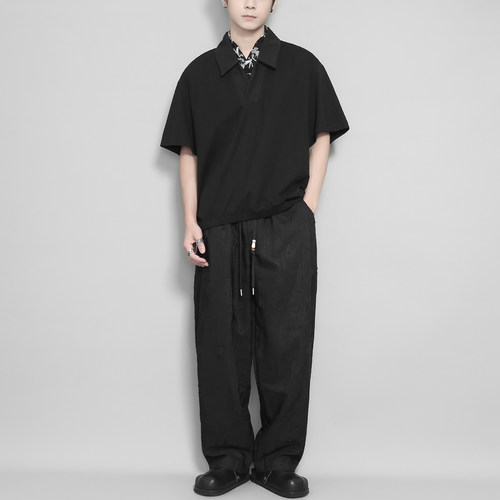 复古假两件拼接短袖T恤男士套装