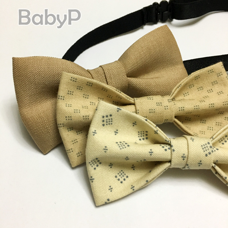BabyP高端定制男童领结纯棉苎麻卡其米色小印花宝宝婴儿领结周岁-封面