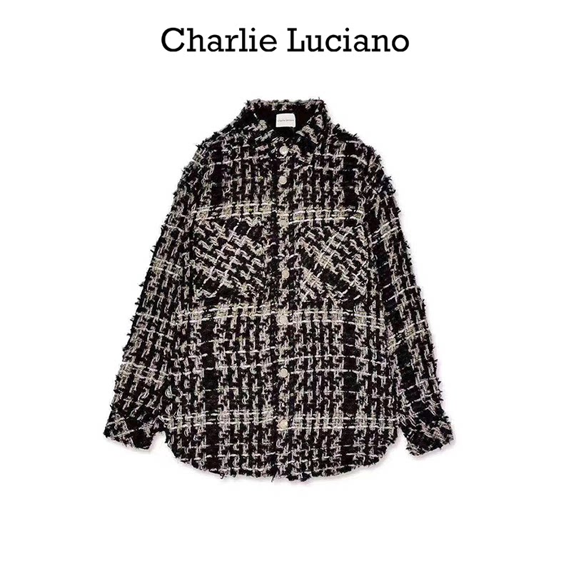 charlie luciano黑金衬衫小香风外套 黄子韬同款cl外套情侣