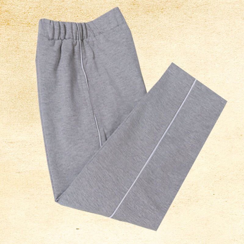 春秋男女学生校服裤浅灰色一道白杠宽松版加绒直筒裤运动春秋款