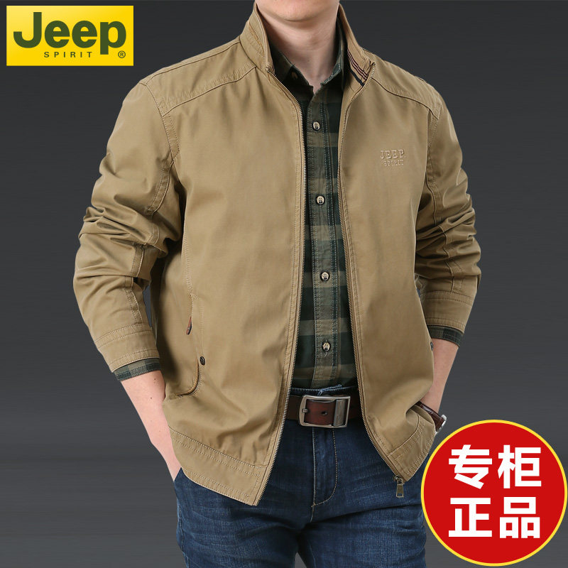 JEEP吉普官方正品牌纯棉夹克男士中年春秋2026新款战地休闲外套男