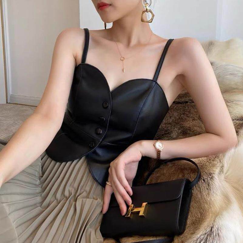 普洛克正品衣秋冬百搭多色单排扣修身外穿吊带马甲女士绵羊皮背心