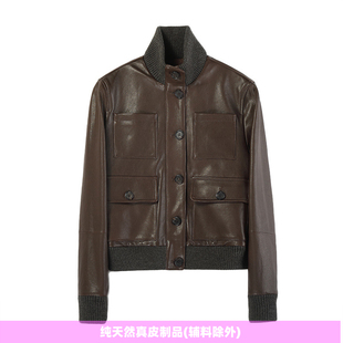 普洛克25新款A级绵羊皮真皮女装皮衣风衣机车服短款秋冬黑色外套