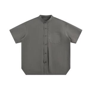 夏季 男士 宽松纯棉恤衬衣 衬衫 日系冰花棉休闲纯色贴袋短袖