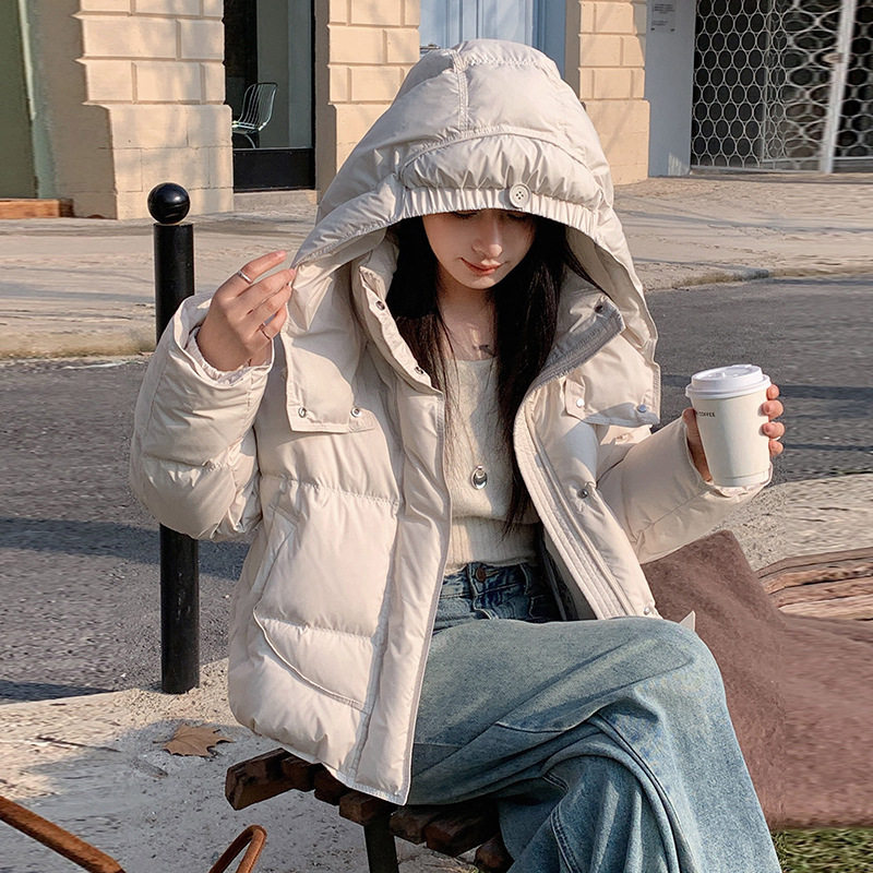 普洛克正品羽绒服秋冬新款保暖韩版百搭外套女装短款连帽宽松上衣