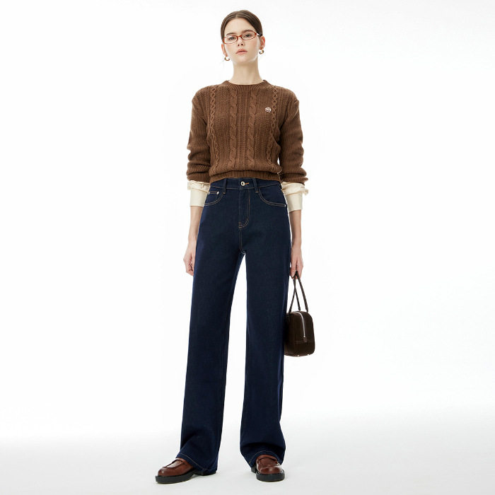 普洛克正品直筒牛仔裤女高腰秋季新款宽松显瘦窄版阔腿拖地裤高级