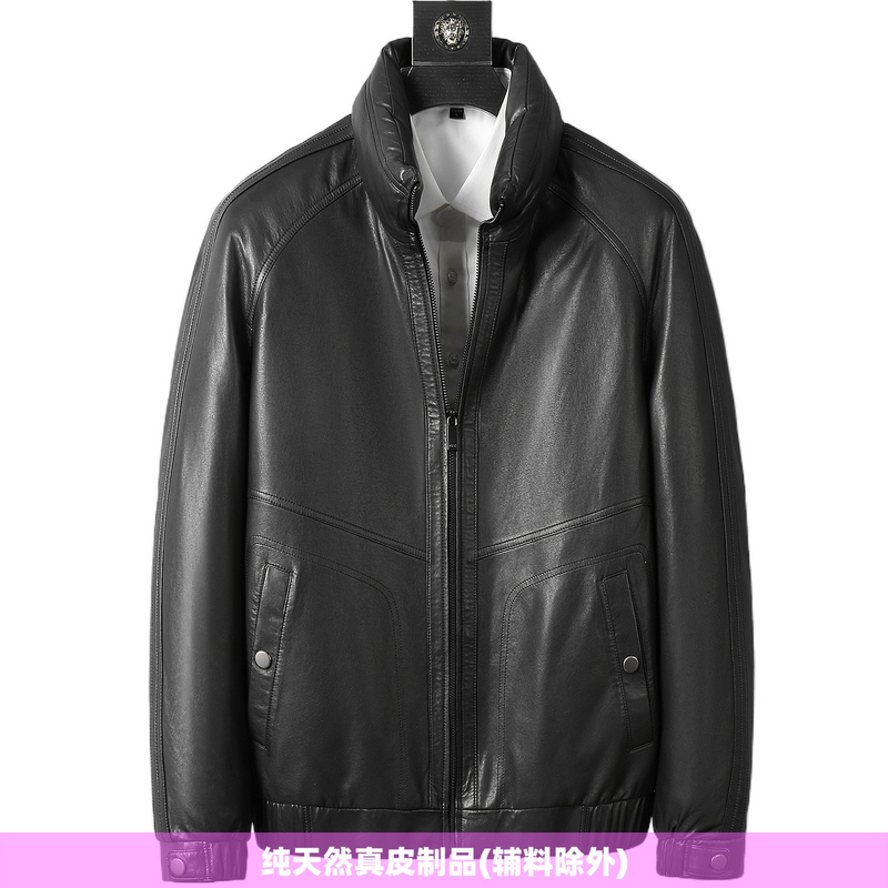 普洛克正品 90白鹅绒A级绵羊皮真皮羽绒服男立领皮衣外套商务夹克