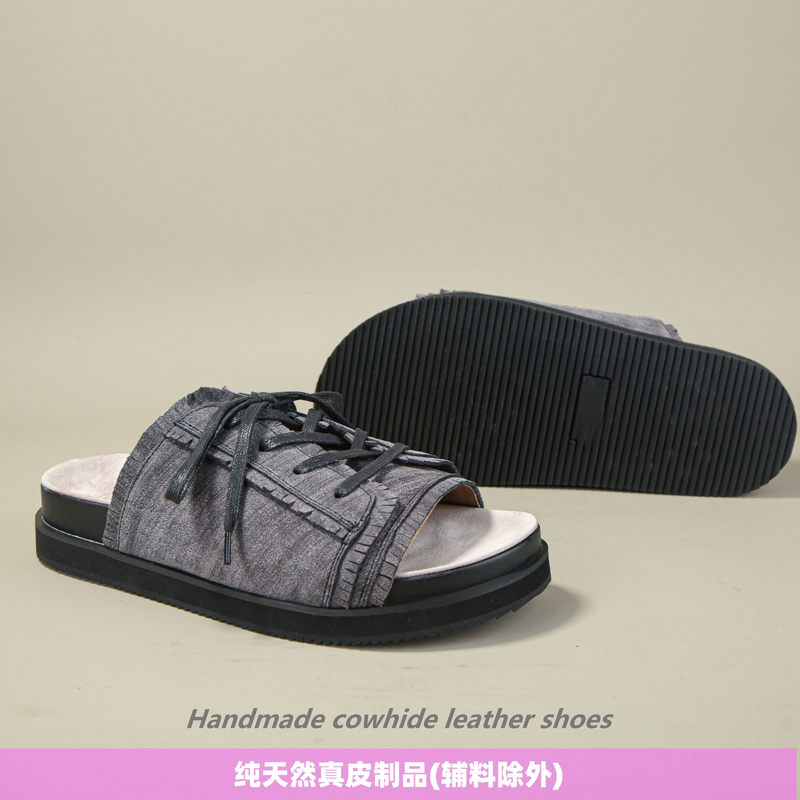 普洛克25新款头层牛皮勃肯鞋男鞋真皮拖鞋厚底增高包头户外穆勒鞋