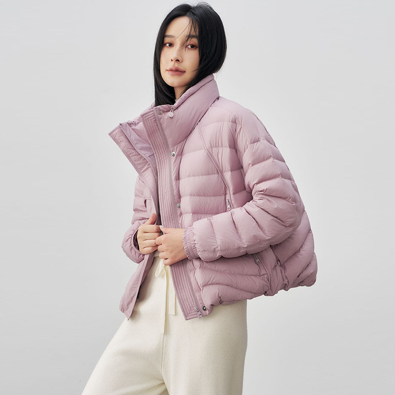 普洛克正品鸭绒平湖羽绒服女秋冬新款时尚韩版立领短款保暖外套女