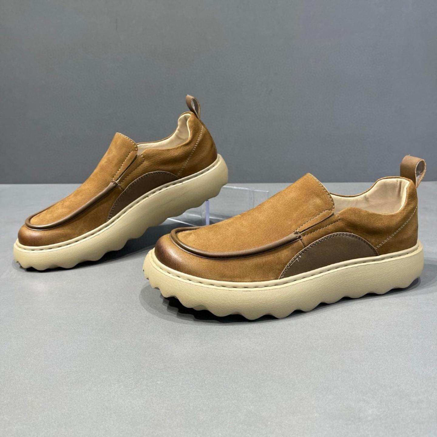普洛克正品男鞋 头层牛皮大头乐福鞋新休闲皮鞋运动英伦豆豆鞋靴