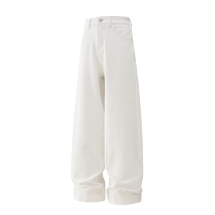 普洛克正品派加绒阔腿九分白色奶奶裤女秋冬四面弹植绒宽松直筒裤