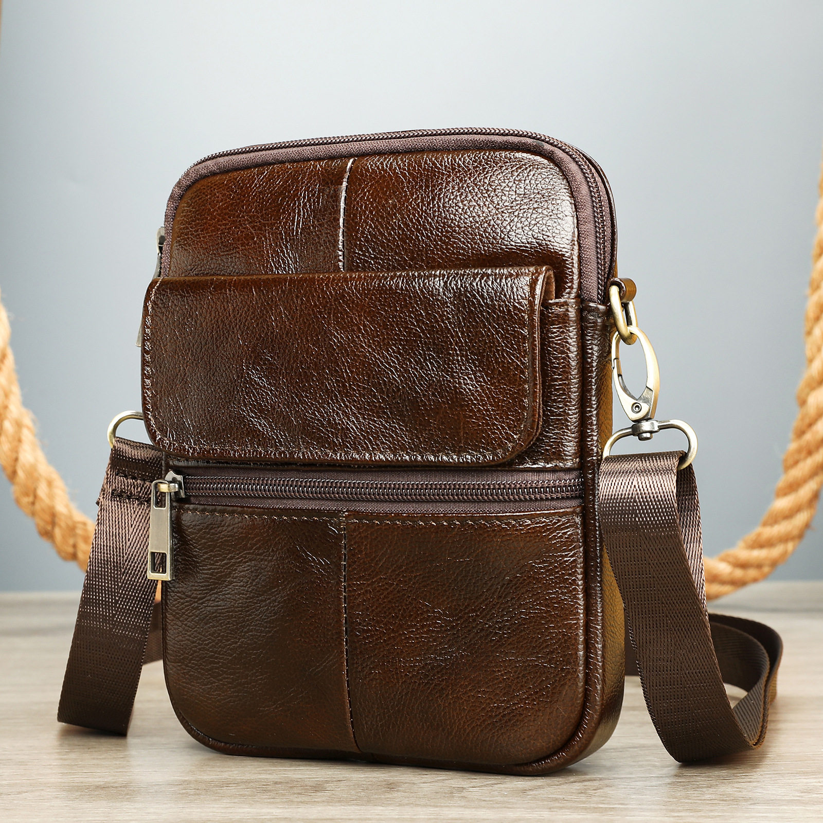 普洛克正品美男包男士真皮休闲斜挎包头层牛皮单肩包男款斜挎小包