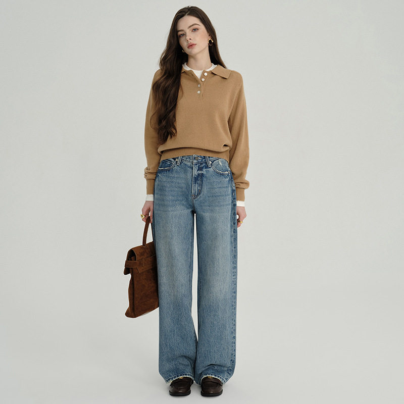 普洛克正品酷美派四季高端牛仔裤宽松高腰九分裤拖地裤直筒直供