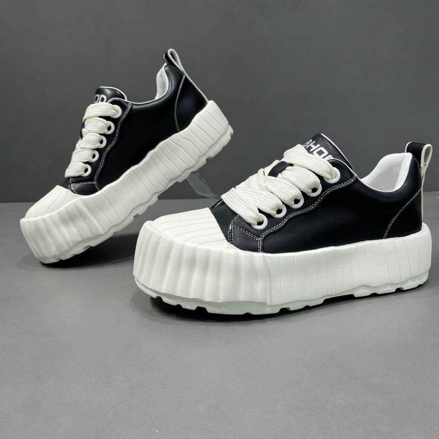 厚底真皮小白鞋男款潮鞋时尚板鞋百搭松糕大头休闲饼干鞋男