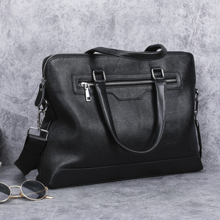 普洛克正品25款大容量公事包男软皮黑色手提包商务单肩斜跨电脑包