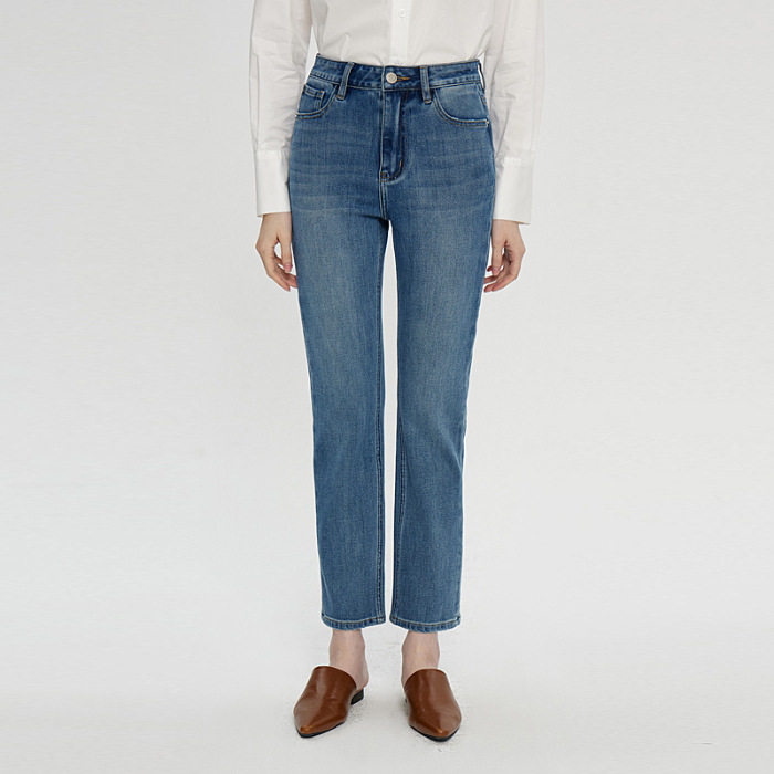 普洛克正品百搭牛仔裤女秋季新款高腰显瘦弹力九分烟管直筒裤潮范