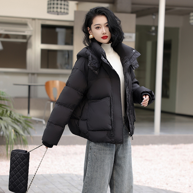 普洛克正品韩版冬季新款连帽平湖羽绒服女短款面包服宽松保暖加厚