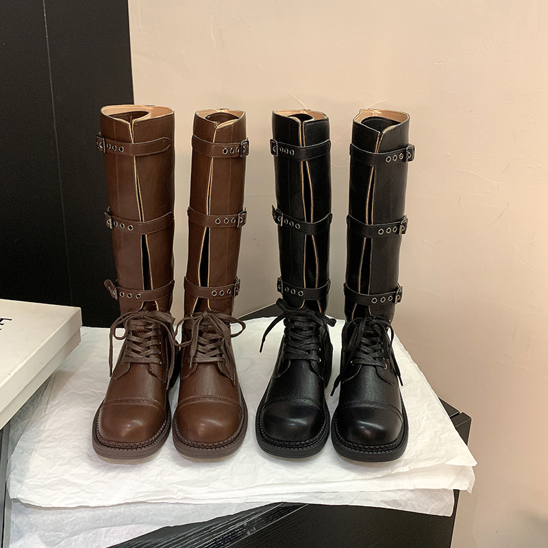真皮骑士靴不过膝长筒靴马丁靴女