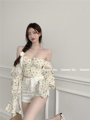 Real price small floral short shirt women's early spring new retro Bra Top
