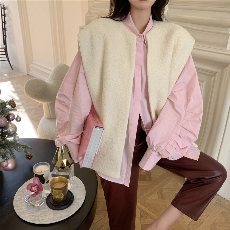 Real price Alpaca white vest pink cactus bow shirt foreign style casual pants