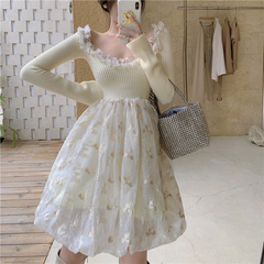 Real price jacquard three-dimensional flower bud Lace Long Sleeve Dress