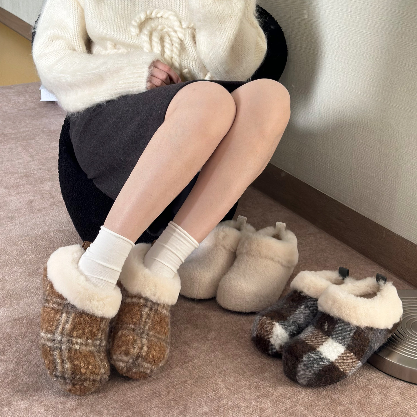 2025冬季加绒厚底保暖毛毛洋气勃肯鞋女包头懒人鞋一脚蹬毛毛拖鞋