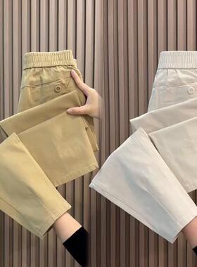 纯棉九分休闲裤女夏季薄款高腰显瘦小脚哈伦裤宽松洋气直筒运动裤