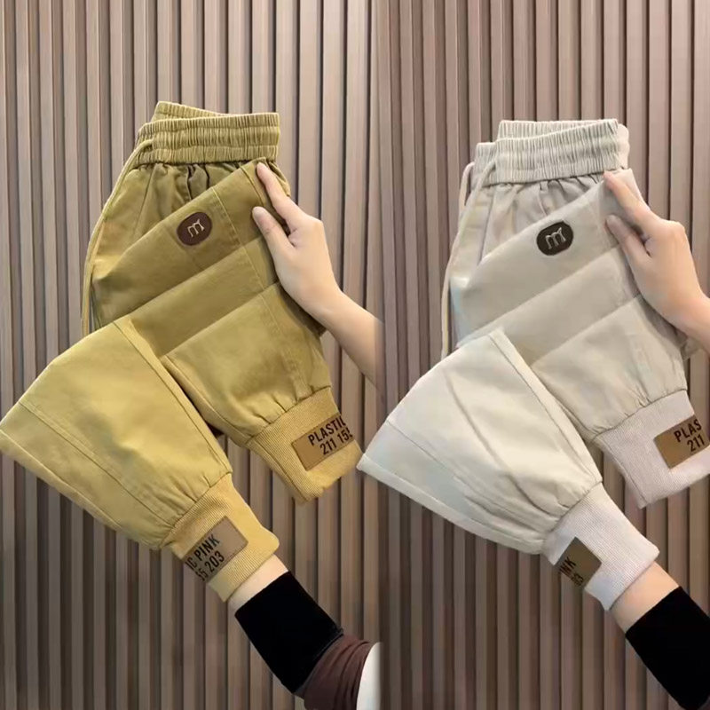 水洗棉休闲裤女2025春秋季新款高腰显瘦束脚哈伦裤宽松百搭运动裤,女装/女士精品,休闲裤,淘宝优惠券,粉丝福利购,淘宝优惠卷