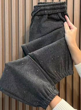 满天星加厚休闲卫裤女秋冬新款高腰显瘦束脚哈伦裤时尚显瘦运动裤