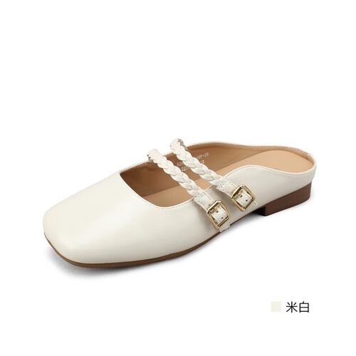 意尔康包头拖鞋女2025新款夏真皮穆勒鞋平底外穿半拖5263AR08999Y