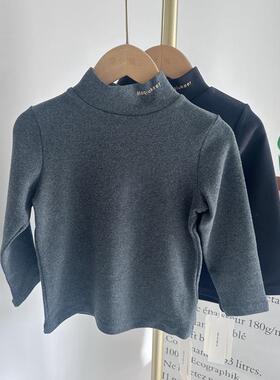 喵可喵可童装冬款儿童纯棉半高领打底衫字母弹力厚款长袖T恤2165