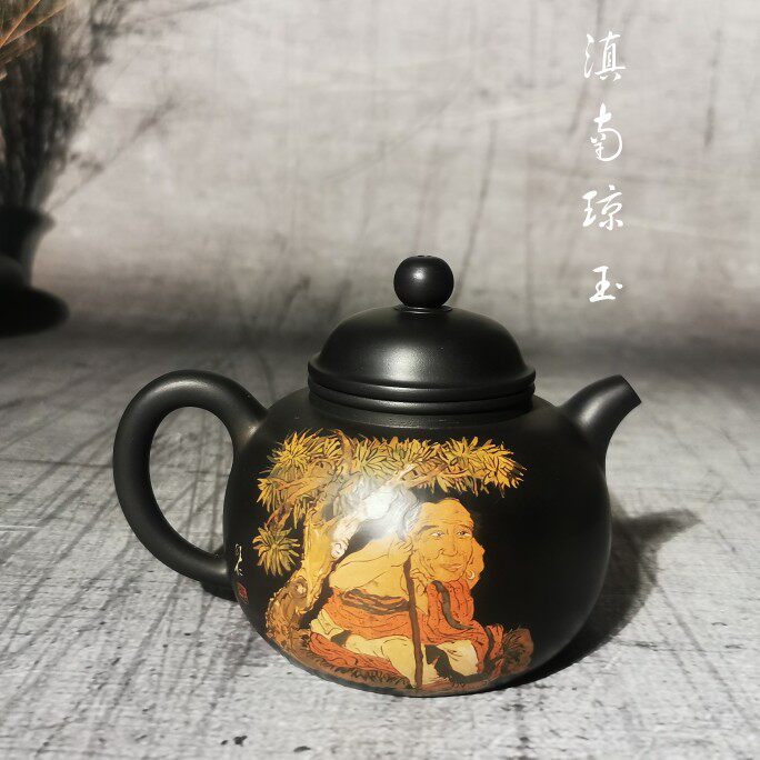 云南建水紫陶茶壶厂家直销 仁烨堂明仁大师 彩填潘壶 230cc