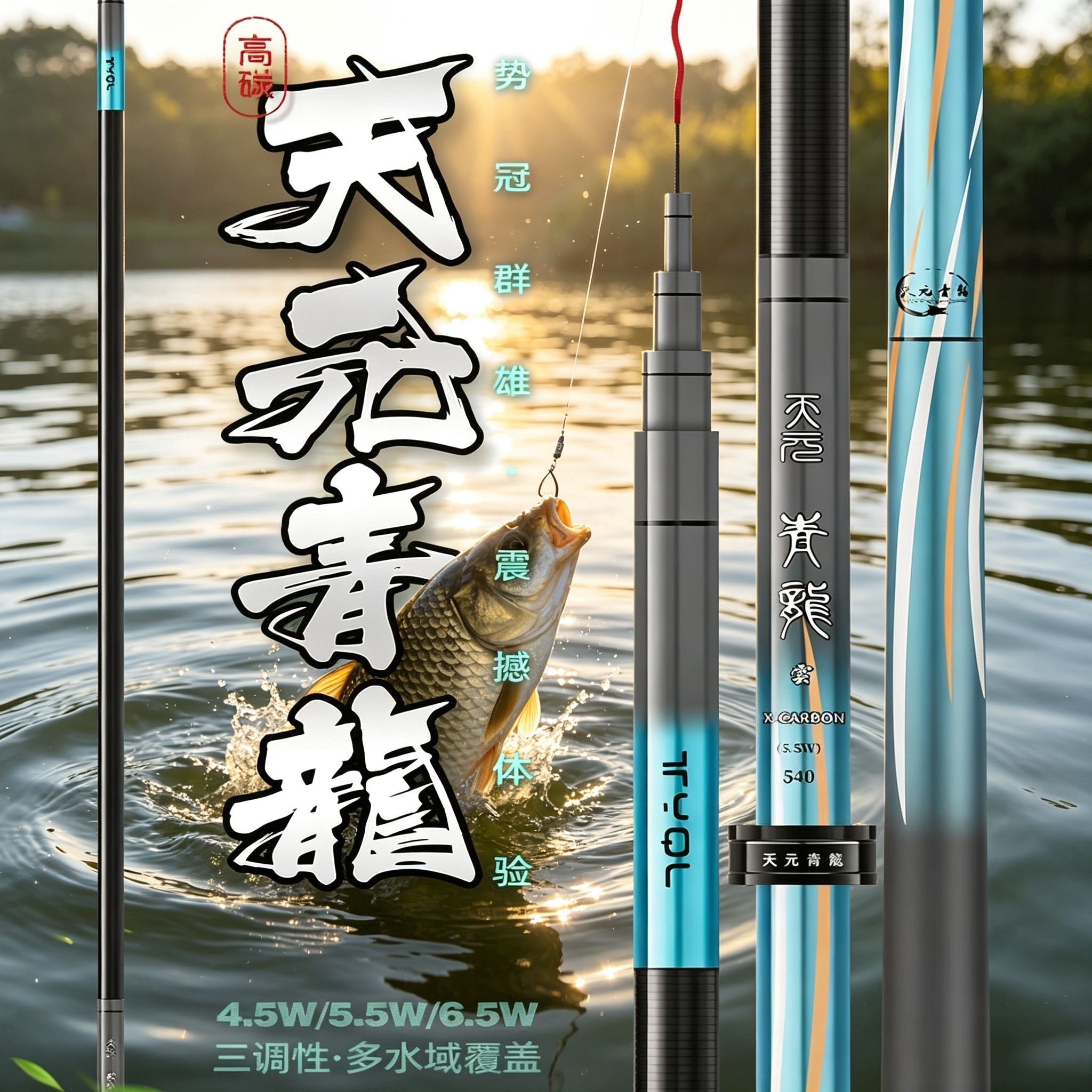 天元青龙5.5H28偏19调高碳综合竿