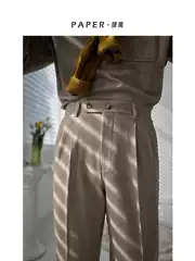 Khaki Retro Stylish Woolen Casual Pants with a Draping Effect, Autumn and Winter Straight-Leg Trousers, Business Casual Straight-Leg Dress Pants