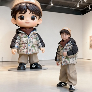 品牌男童羽绒服冬季帅气连帽短款拼接外套小童女童羽绒服3376