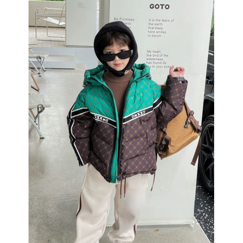 青少年学生冬季羽绒服加厚时尚拼色男女童羽绒服卫裤6028