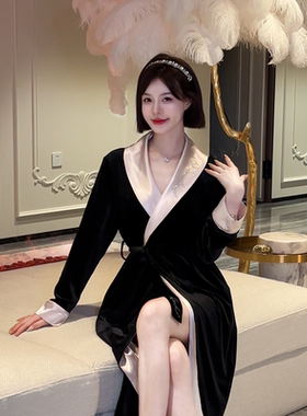 DIMDEVL汀黛25年秋冬丝绒睡衣女款轻奢翻领缎面中长款高级感睡袍