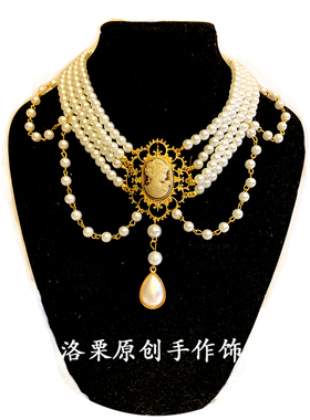 维多利亚风美人头像水晶珍珠项链