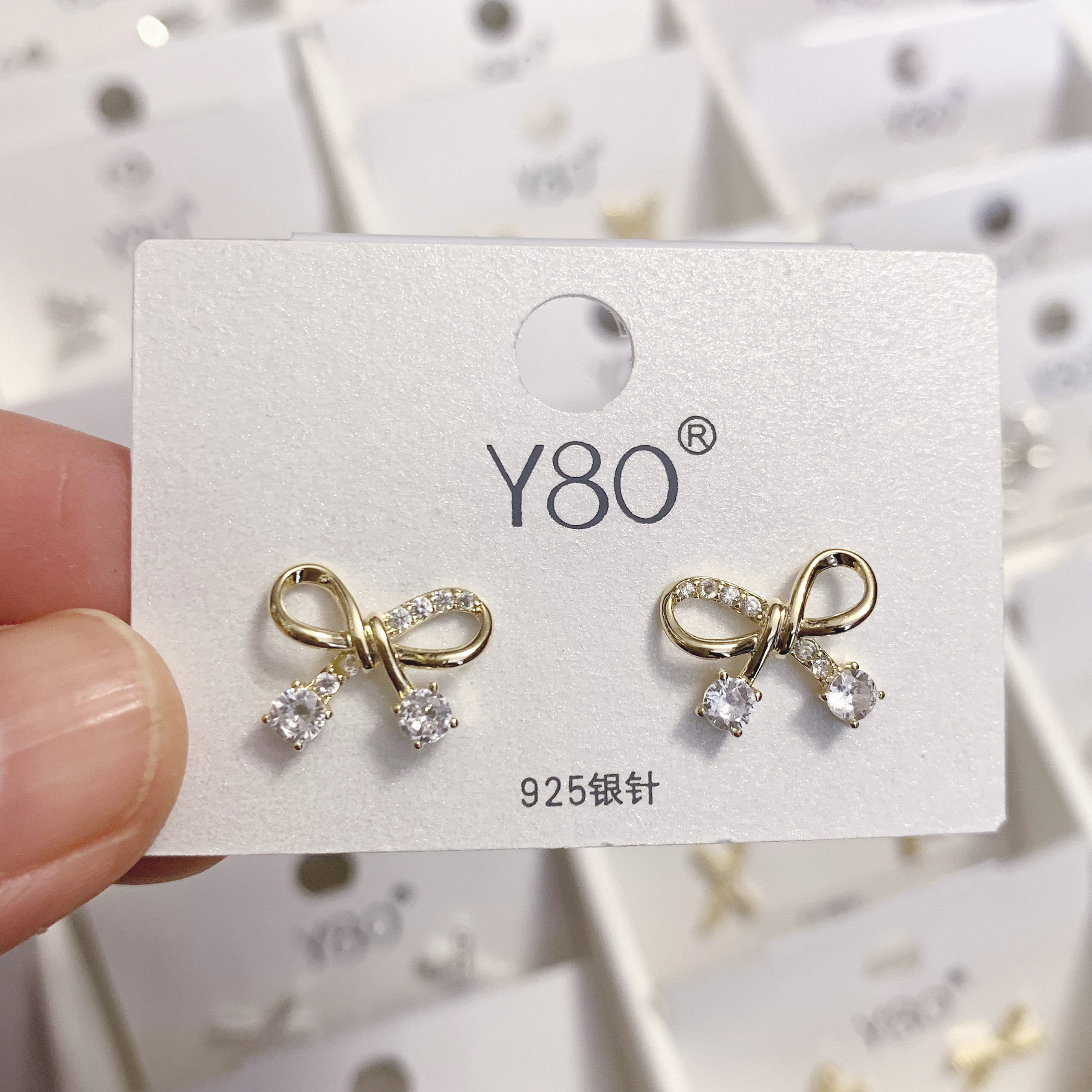 蝴蝶结耳钉女设计感小众清冷感超闪耳饰轻奢高级感耳环925银针