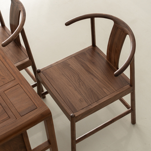 新中式禅意实木圈椅茶室北美黑胡桃木书桌椅子阳台客厅靠背椅
