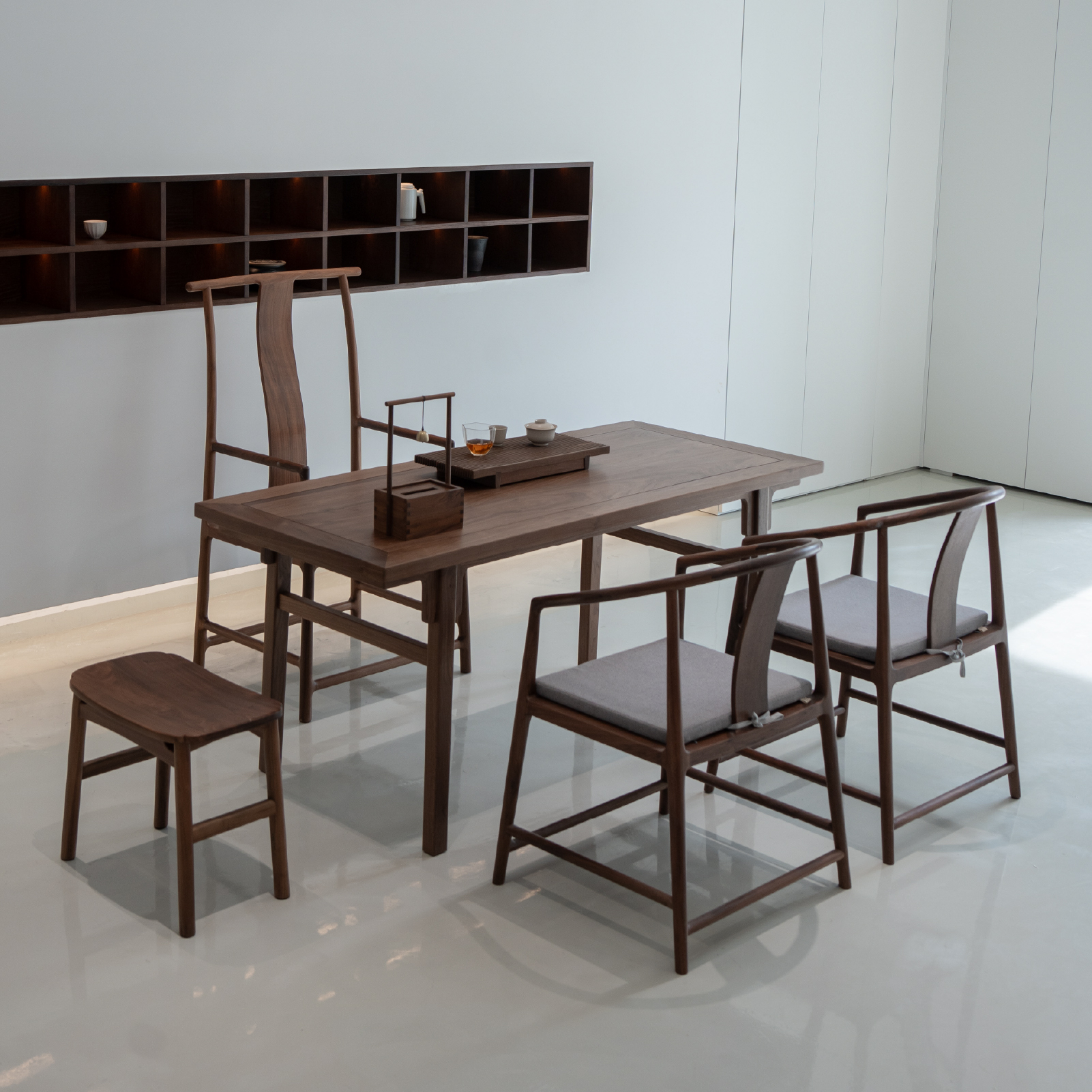 新中式实木茶桌禅意茶室茶台北美黑胡桃木现代美学阳台茶桌椅组合