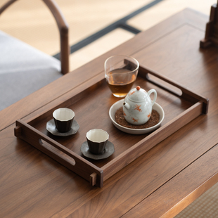 禅意托盘黑胡桃木新中式实木瓷器简约果盘茶具茶盘原创茶室干泡盘