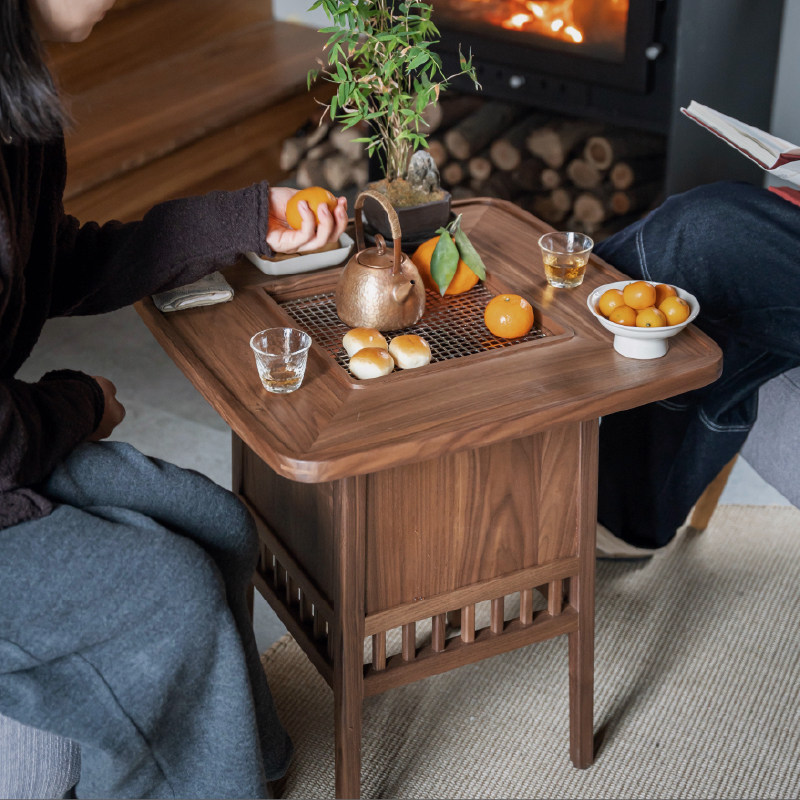 九间房宝盖围炉桌黑胡桃木实木电陶炉炭炉围炉煮茶多功能茶桌,住宅家具,家用茶台/茶桌,淘宝优惠券,粉丝福利购,淘宝优惠卷