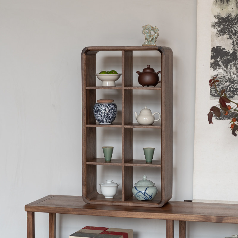 九间房黑胡桃实木置物架茶家俱禅意简约多宝格层架瓷器茶室方格架,家居饰品,装饰摆件,淘宝优惠券,粉丝福利购,淘宝优惠卷