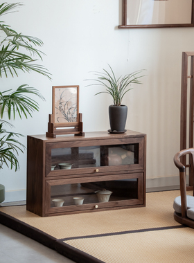 新中式实木收纳柜禅席茶室茶具收纳展示柜榻榻米收纳柜胡桃木