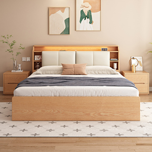 高箱储物实木床橡木1米8现代简约原木风主卧婚床箱体小户型双人床